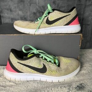 Nike Free RN 2016 Womens 7.5 Oatmeal Volt Pink Running Shoes 831509-103